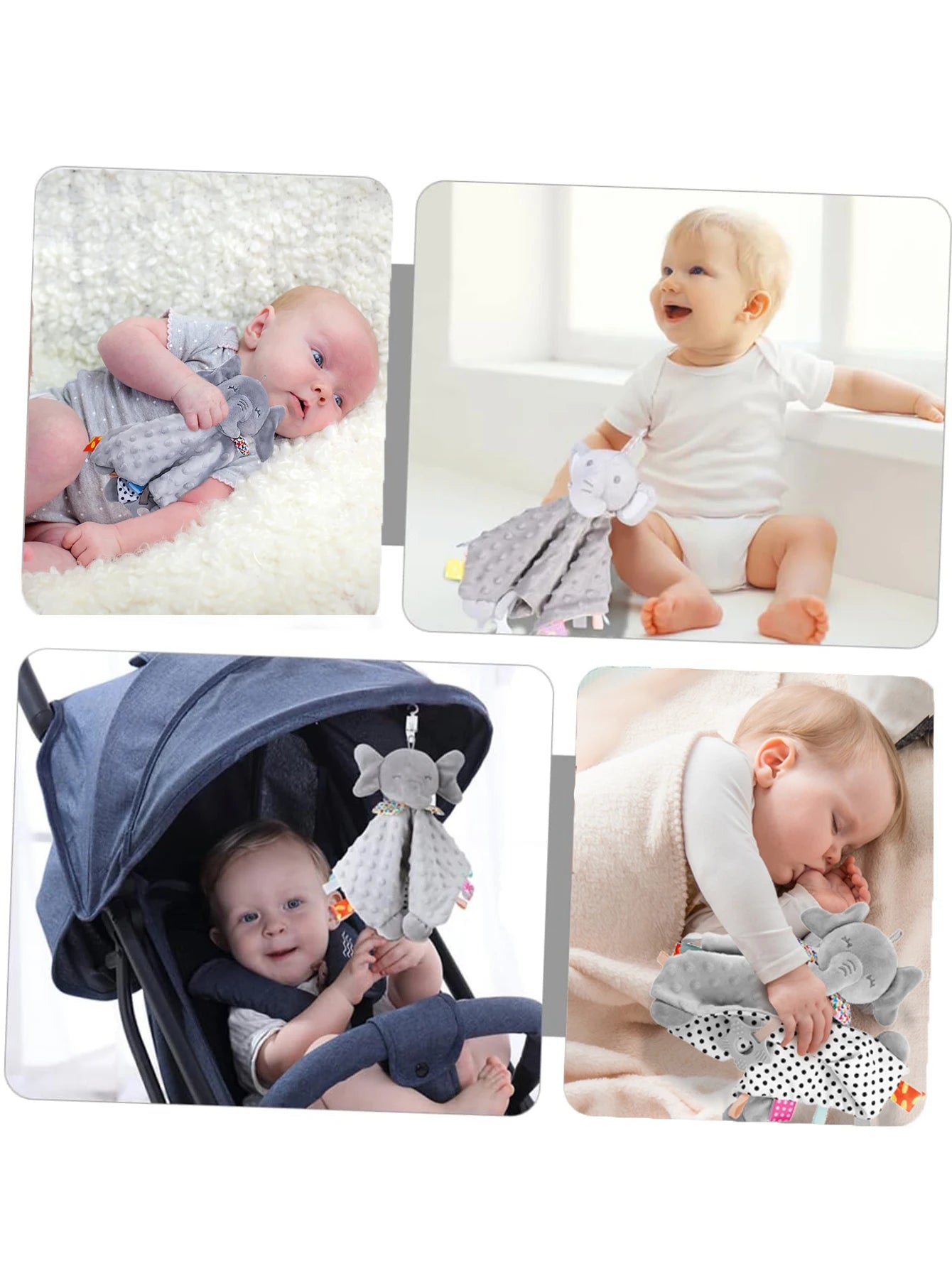 Elephant Baby Comforter Blanket Soft Plush Security Blanket with Rattle Toy for Newborns and Toddlers
