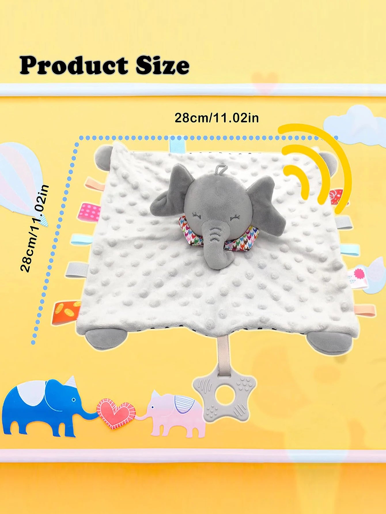 Elephant Baby Comforter Blanket Soft Plush Security Blanket with Rattle Toy for Newborns and Toddlers