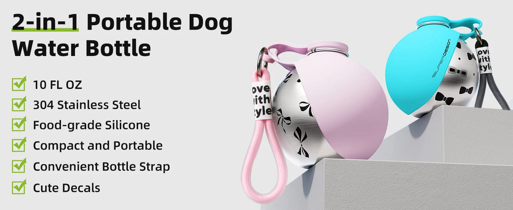 2-in-1 Portable Dog Water Bottle – Leak-Proof Stainless Steel Travel Bottle for Small Dogs