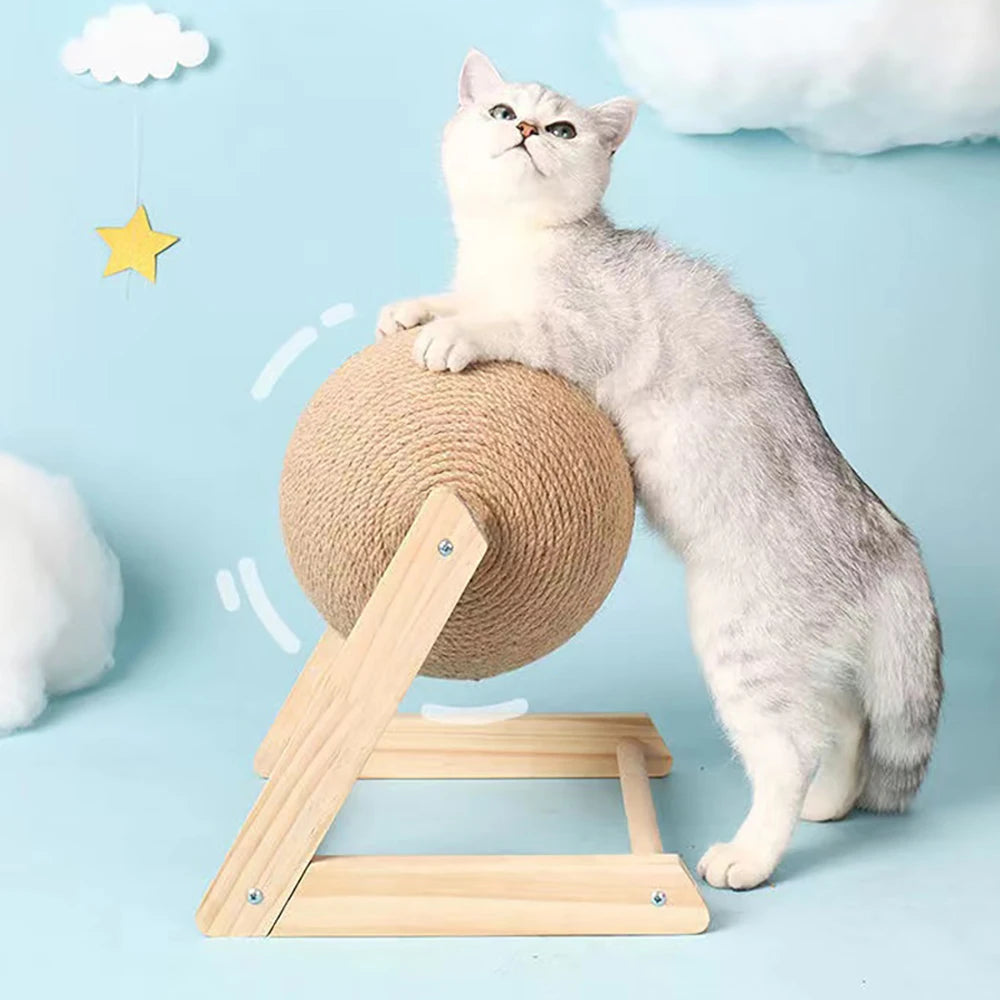 Cat Scratching Ball Toy with Sisal Rope – Wooden Kitten Scratcher for Claw Grinding, Interactive Play & Furniture Protection