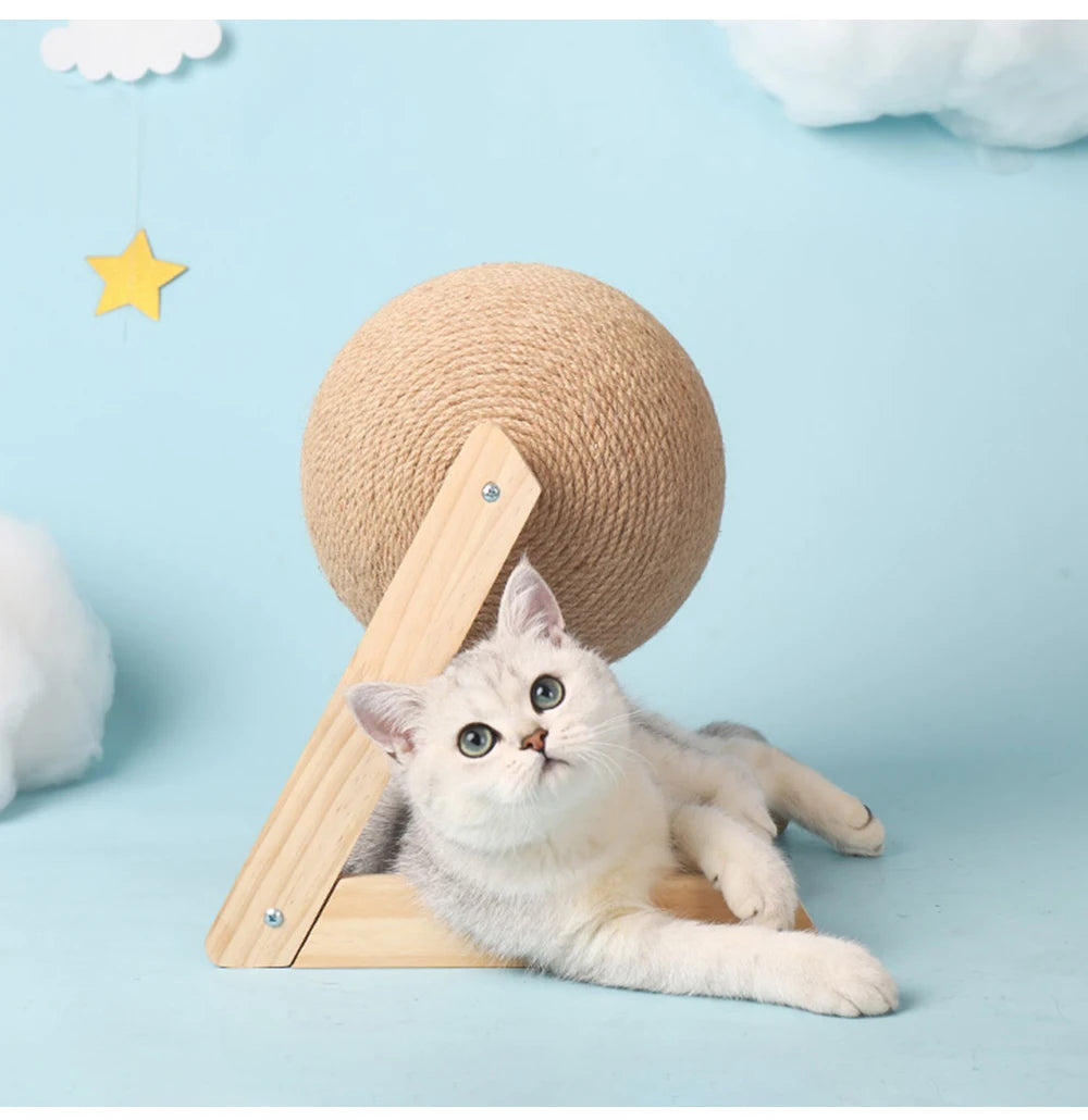 Cat Scratching Ball Toy with Sisal Rope – Wooden Kitten Scratcher for Claw Grinding, Interactive Play & Furniture Protection