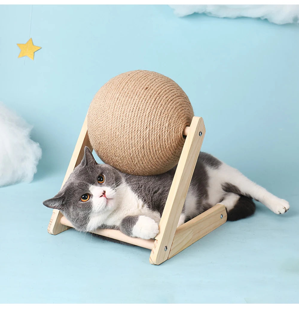 Cat Scratching Ball Toy with Sisal Rope – Wooden Kitten Scratcher for Claw Grinding, Interactive Play & Furniture Protection