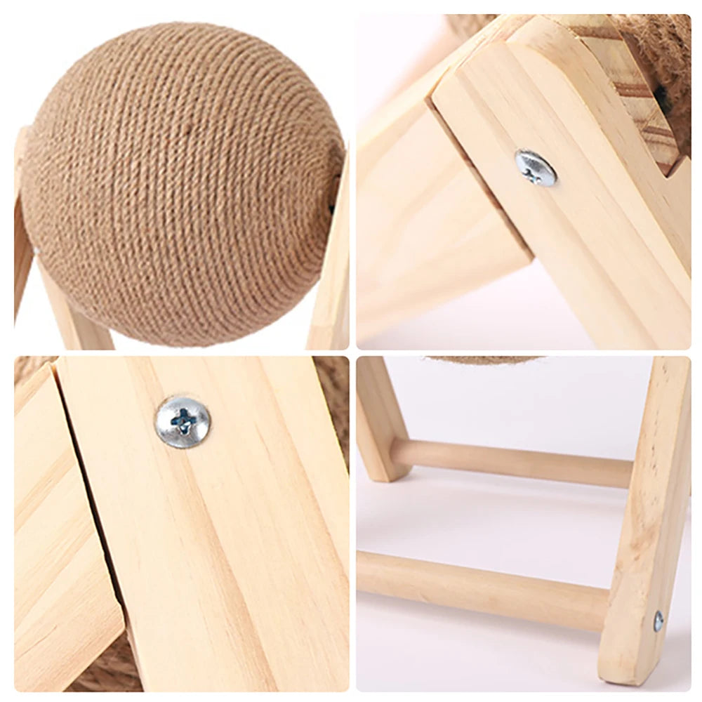 Cat Scratching Ball Toy with Sisal Rope – Wooden Kitten Scratcher for Claw Grinding, Interactive Play & Furniture Protection