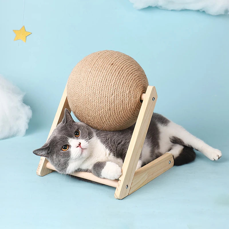 Cat Scratching Ball Toy with Sisal Rope – Wooden Kitten Scratcher for Claw Grinding, Interactive Play & Furniture Protection