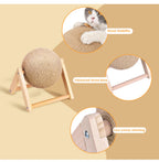 Cat Scratching Ball Toy with Sisal Rope – Wooden Kitten Scratcher for Claw Grinding, Interactive Play & Furniture Protection