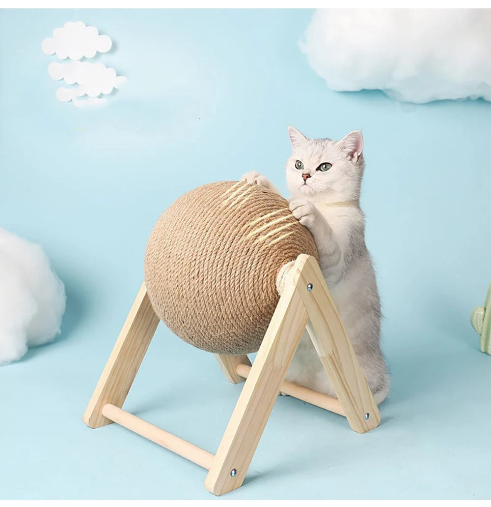 Cat Scratching Ball Toy with Sisal Rope – Wooden Kitten Scratcher for Claw Grinding, Interactive Play & Furniture Protection