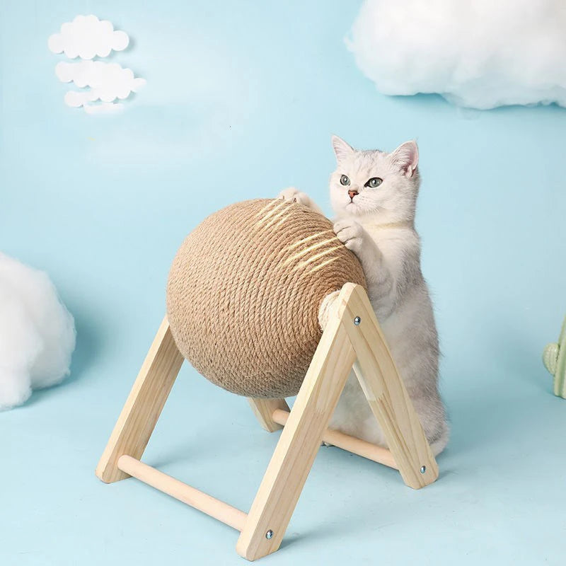 Cat Scratching Ball Toy with Sisal Rope – Wooden Kitten Scratcher for Claw Grinding, Interactive Play & Furniture Protection