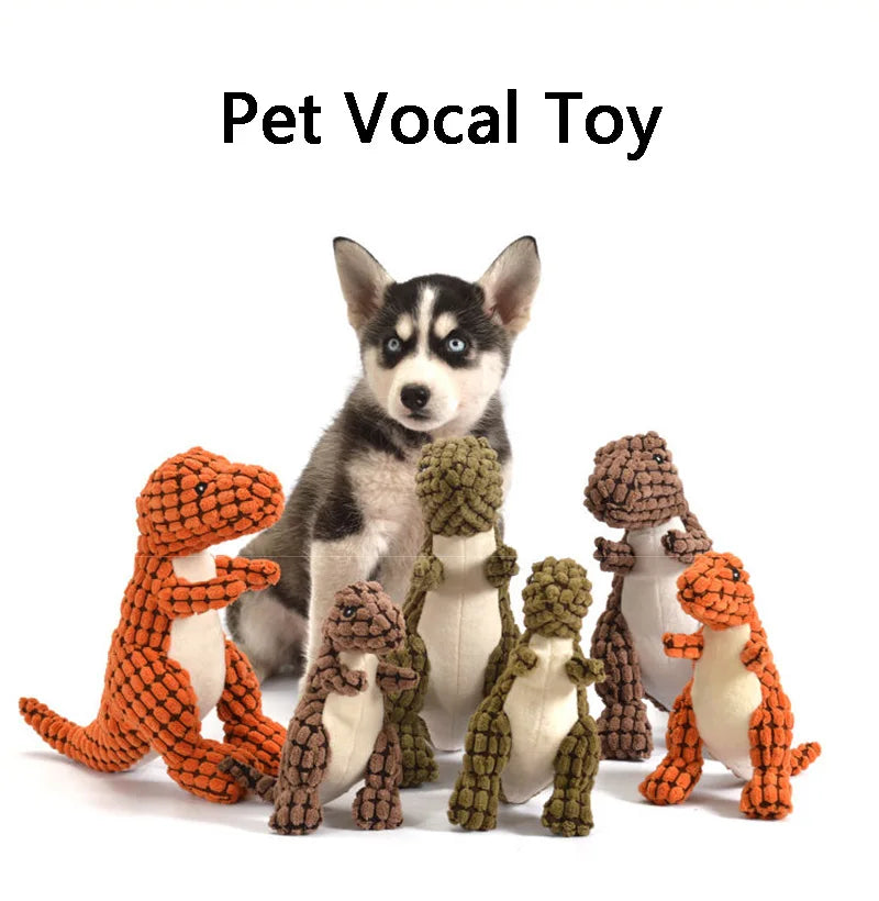 Funny Dinosaur Plush Dog Toy with Squeaker – Soft Corn Wool Chew Toy for Dogs & Cats Training and Play