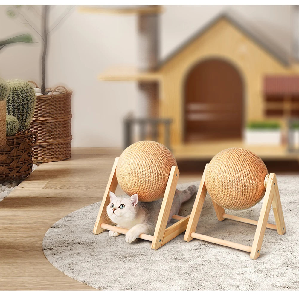 Cat Scratching Ball Toy with Sisal Rope – Wooden Kitten Scratcher for Claw Grinding, Interactive Play & Furniture Protection