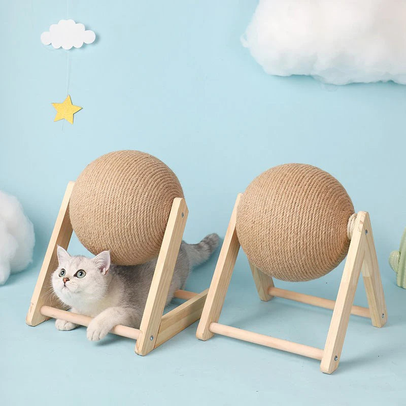 Cat Scratching Ball Toy with Sisal Rope – Wooden Kitten Scratcher for Claw Grinding, Interactive Play & Furniture Protection