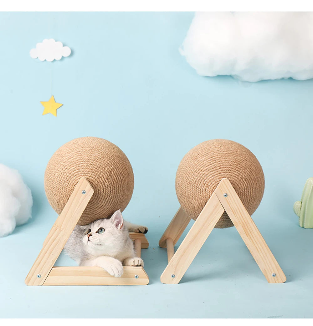 Cat Scratching Ball Toy with Sisal Rope – Wooden Kitten Scratcher for Claw Grinding, Interactive Play & Furniture Protection
