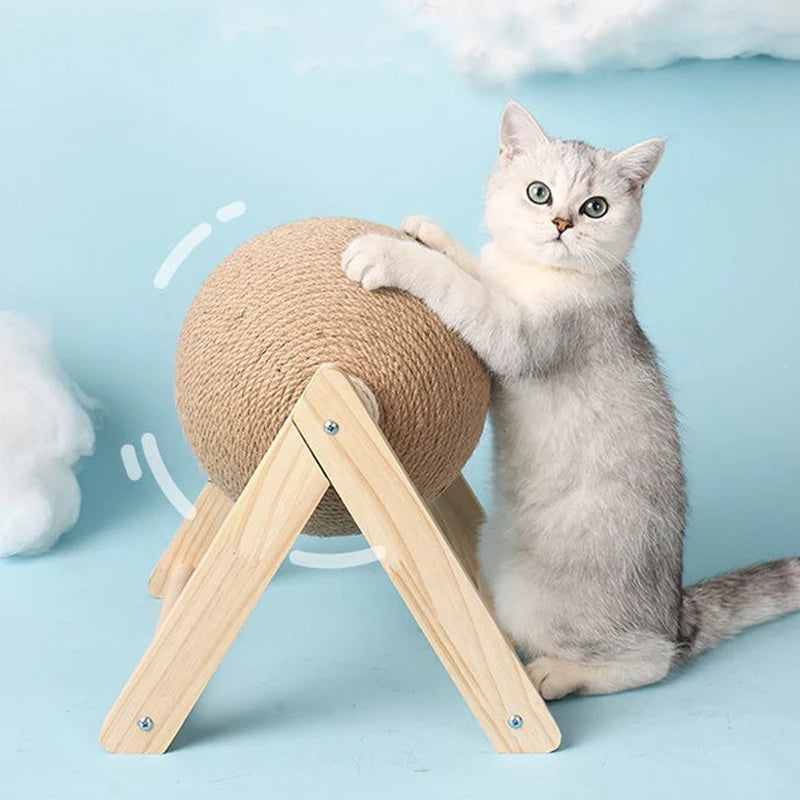 Cat Scratching Ball Toy with Sisal Rope – Wooden Kitten Scratcher for Claw Grinding, Interactive Play & Furniture Protection