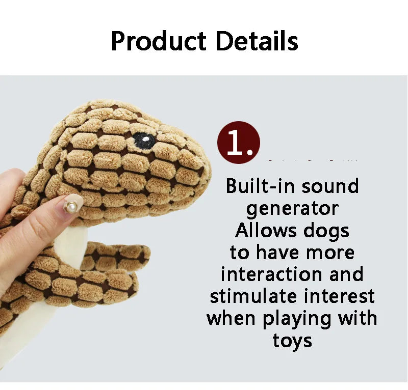 Funny Dinosaur Plush Dog Toy with Squeaker – Soft Corn Wool Chew Toy for Dogs & Cats Training and Play