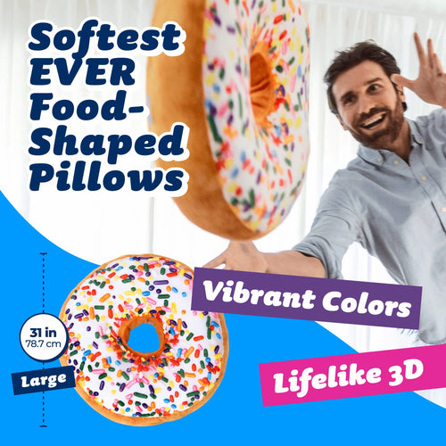 3D Sprinkle Donut Throw Pillow – Super Soft Plush Doughnut Cushion, Decorative Seat & Back Support Pillow