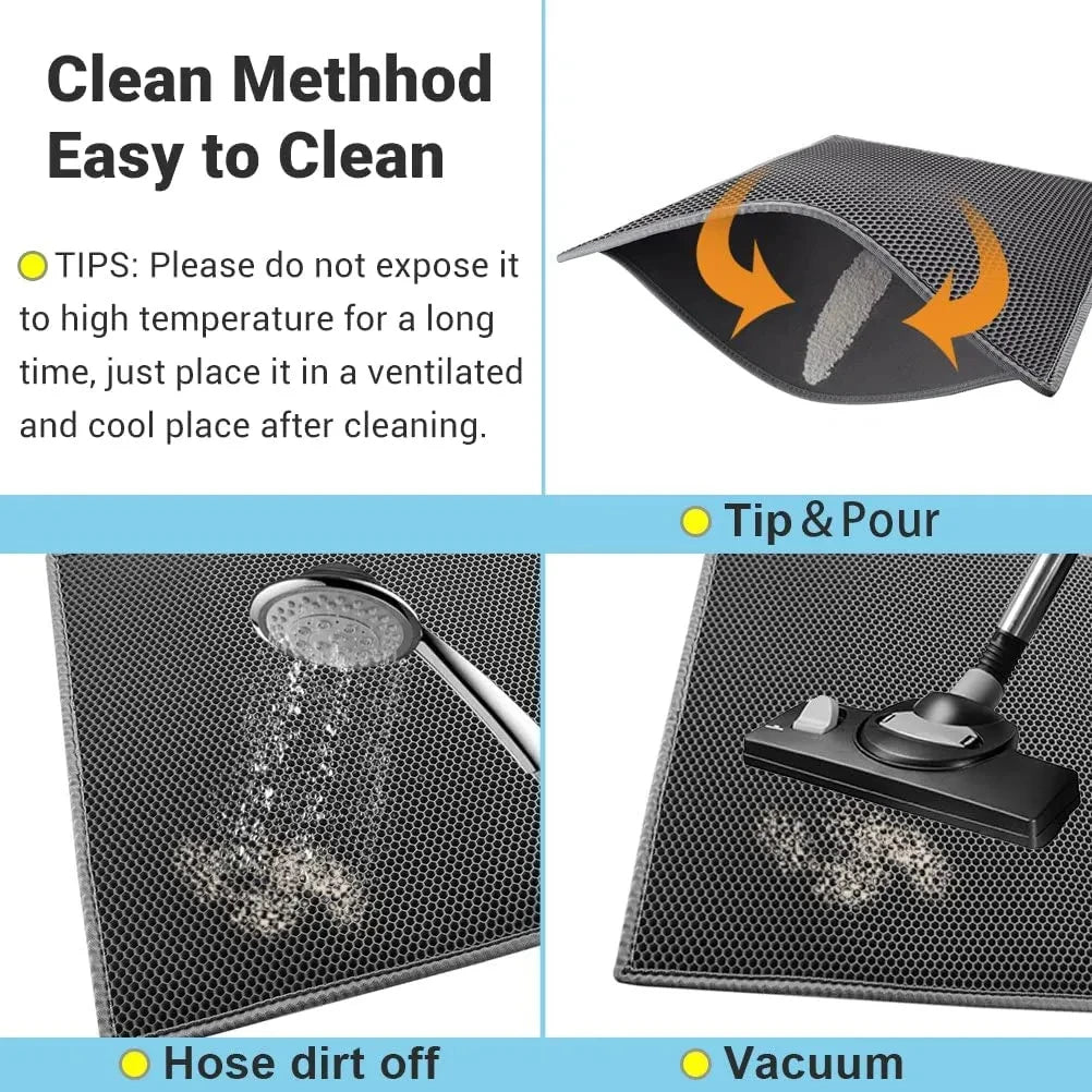Non-Slip Waterproof Double Layer Cat Litter Mat – Washable Pet Litter Catcher Pad for Clean Home