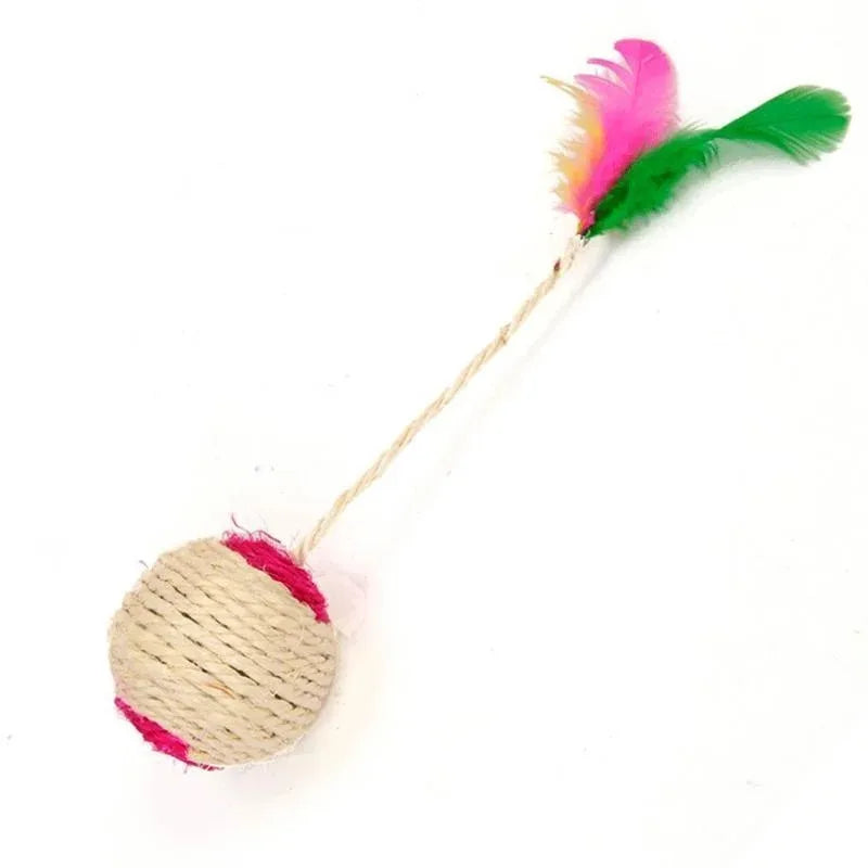 Interactive Sisal Cat Scratching Ball with Feather Toy – Natural Claw Grinder & Training Toy for Kittens and Cats