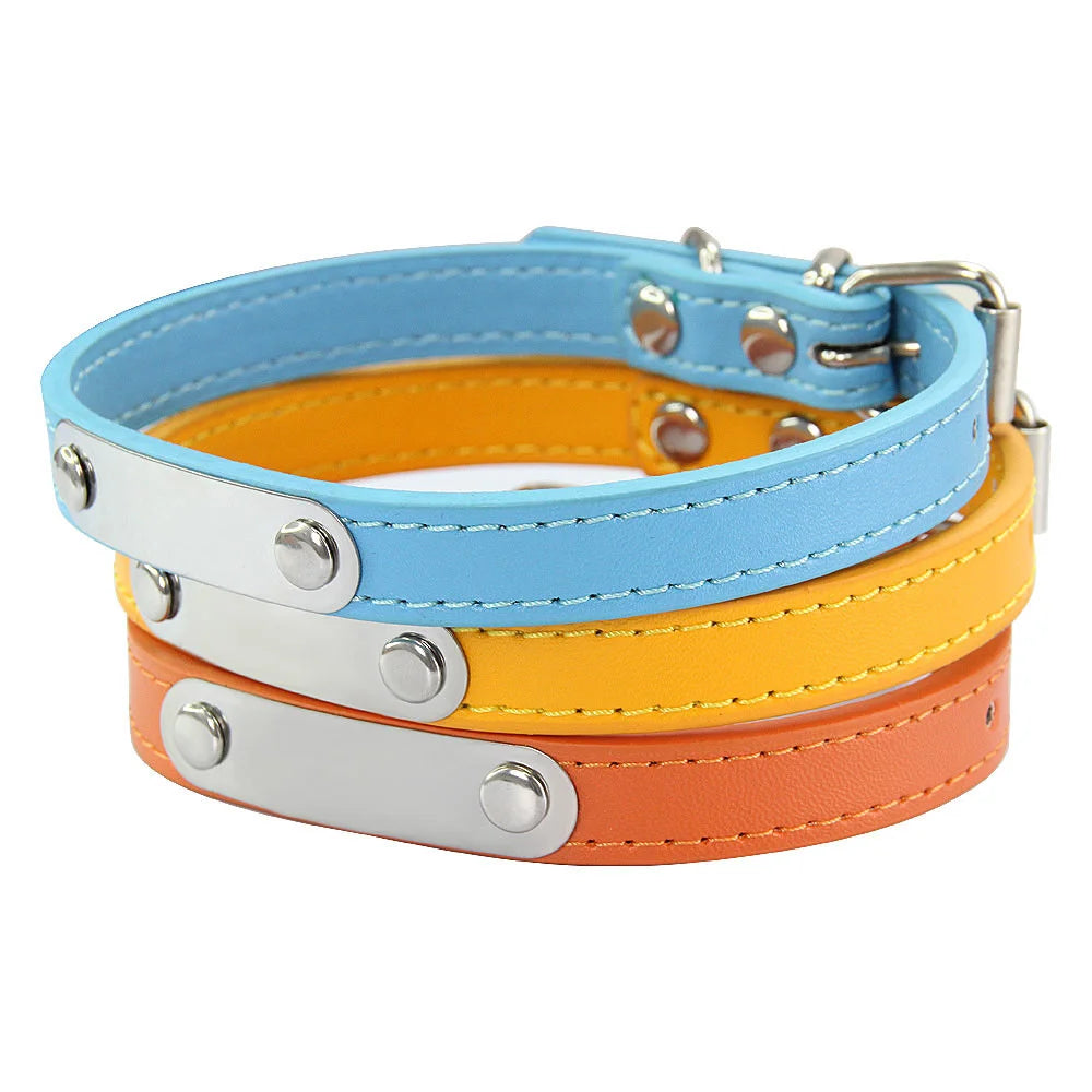 Personalized PU Leather Dog Collar with Engraved Name ID Tag – Adjustable Anti-Lost Pet Collar for Small Medium Large Dogs and Cats
