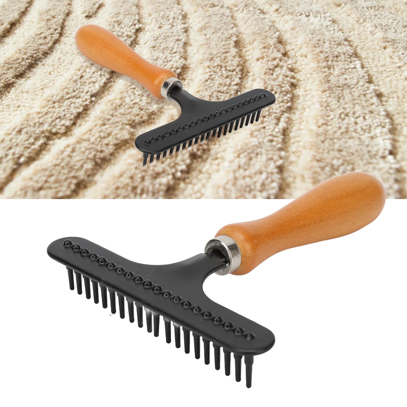 Pet Grooming Rake Brush for Cats & Dogs | Wooden Handle Deshedding Comb