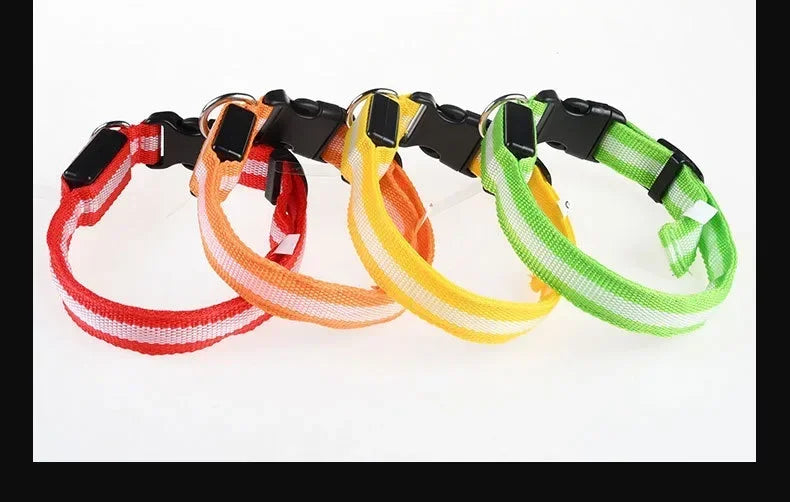 LED Nylon Dog Collar – Flashing Glow in the Dark Night Safety Collar for Dogs