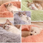 Soft Faux Fur Calming Donut Pet Bed for Cats & Dogs – Warm Washable Round Sleeping Cushion