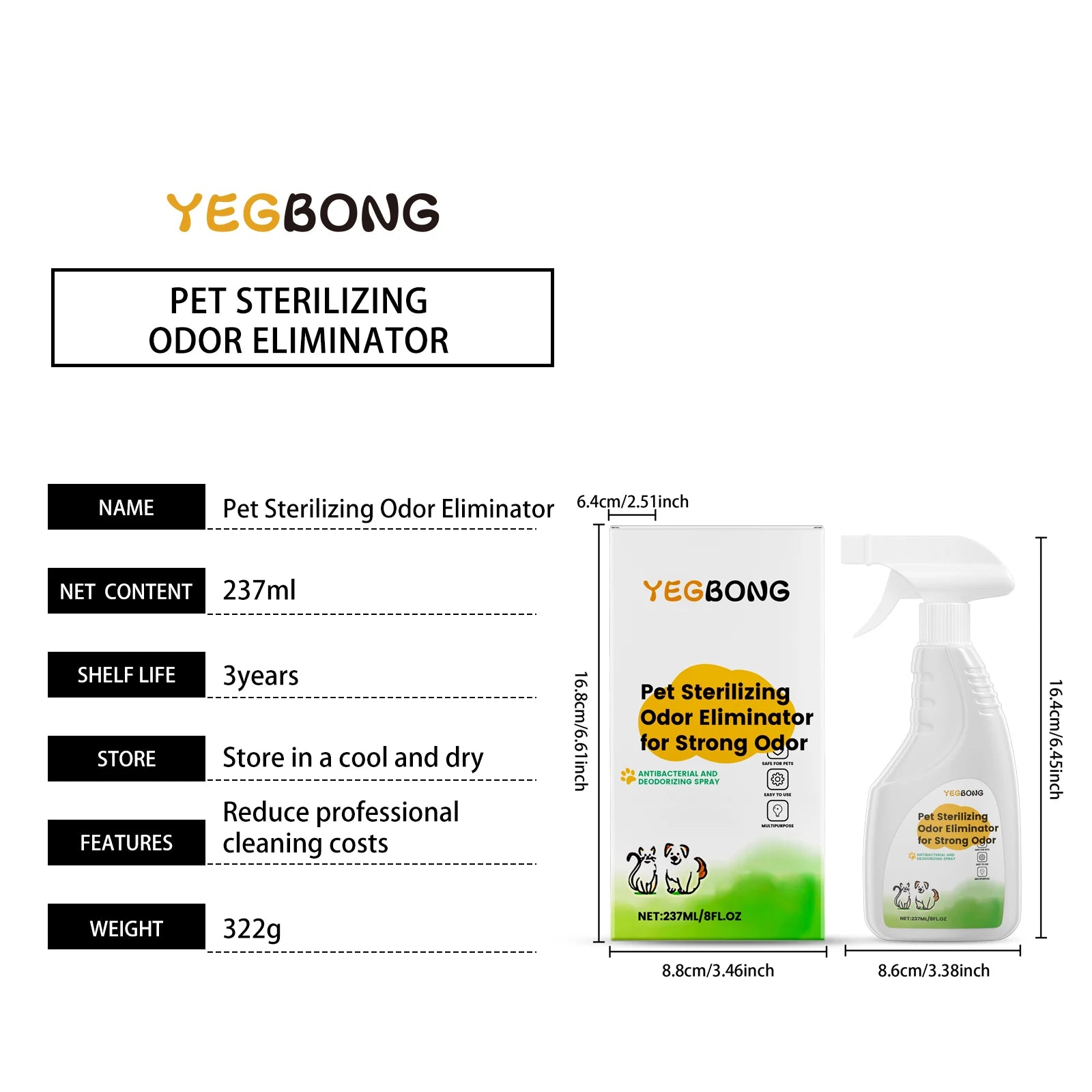 Pet Odor Eliminator Spray for Dogs and Cats – Unscented Urine Odor Neutralizer for Carpet, Furniture & Home (237ml)