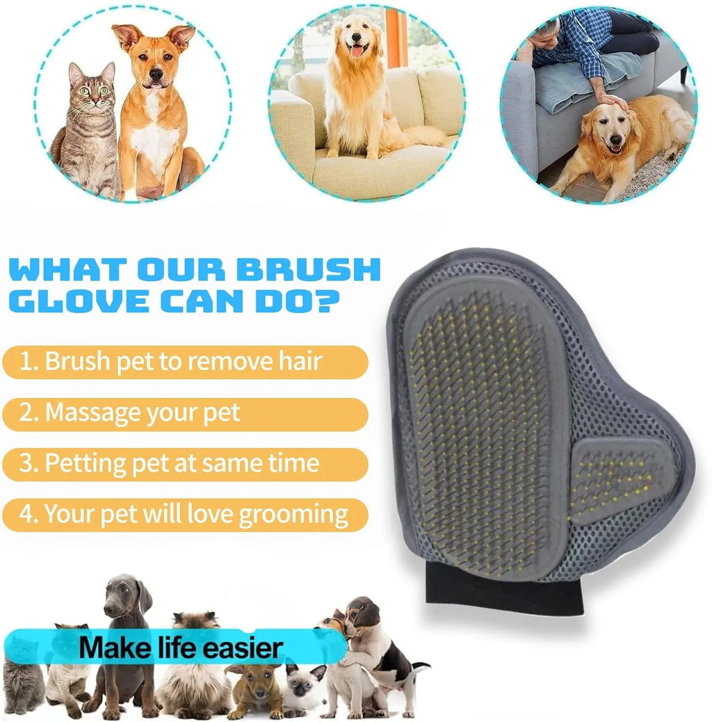 Pet Grooming Glove for Dog and Cat Hair Removal Deshedding Bath Massage Brush