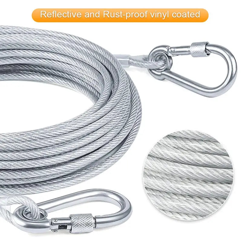 Double-Headed Dog Tie Out Cable Leash – Heavy Duty Steel Wire Outdoor Training Traction Rope