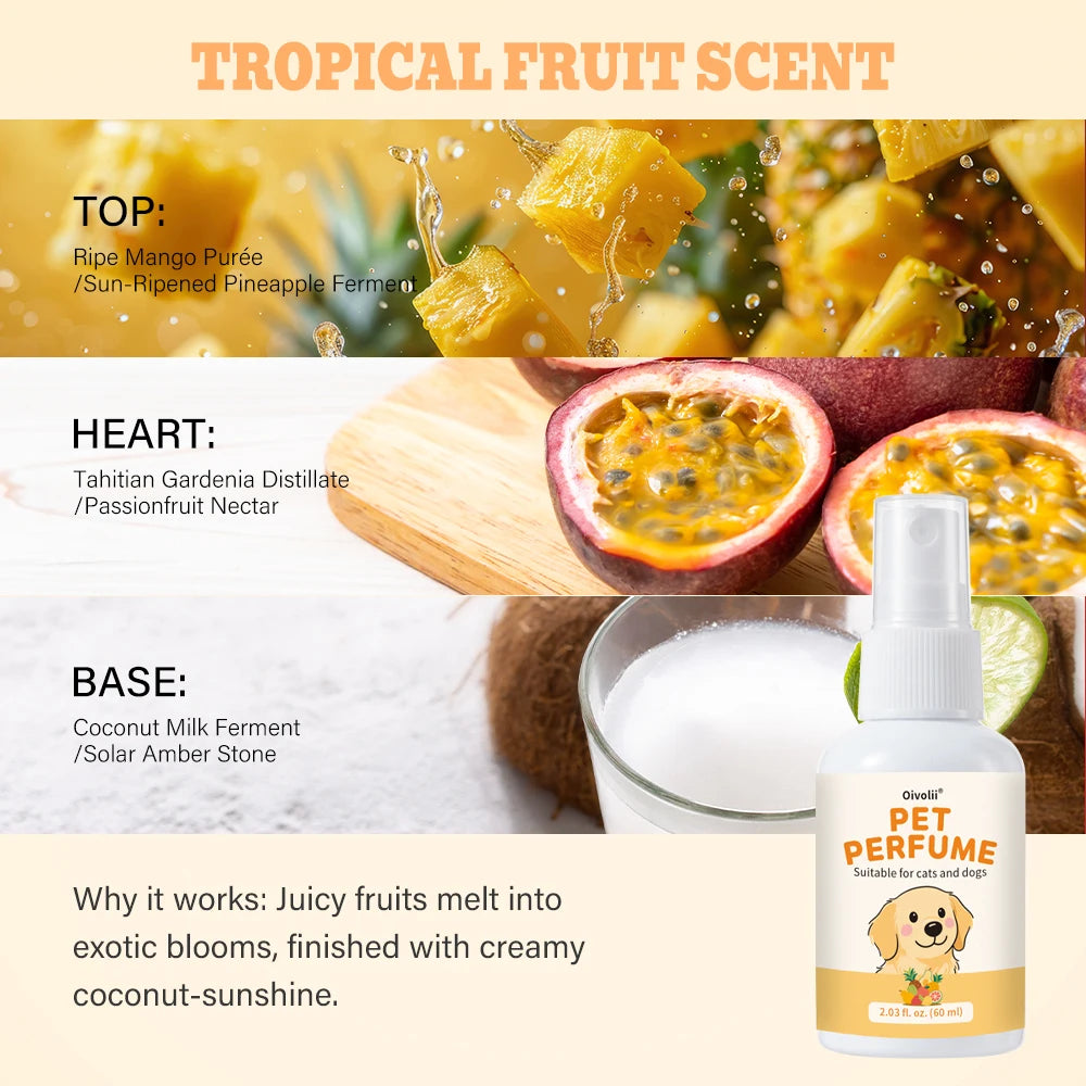 Pet Perfume Spray for Dogs and Cats | Plant-Based Long Lasting Deodorizing Floral Fruit Fragrance