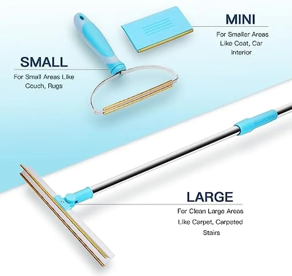 Pet Hair Remover Set – 3-in-1 Carpet Rake Tool with Telescopic Handle for Dog & Cat Fur Cleaning