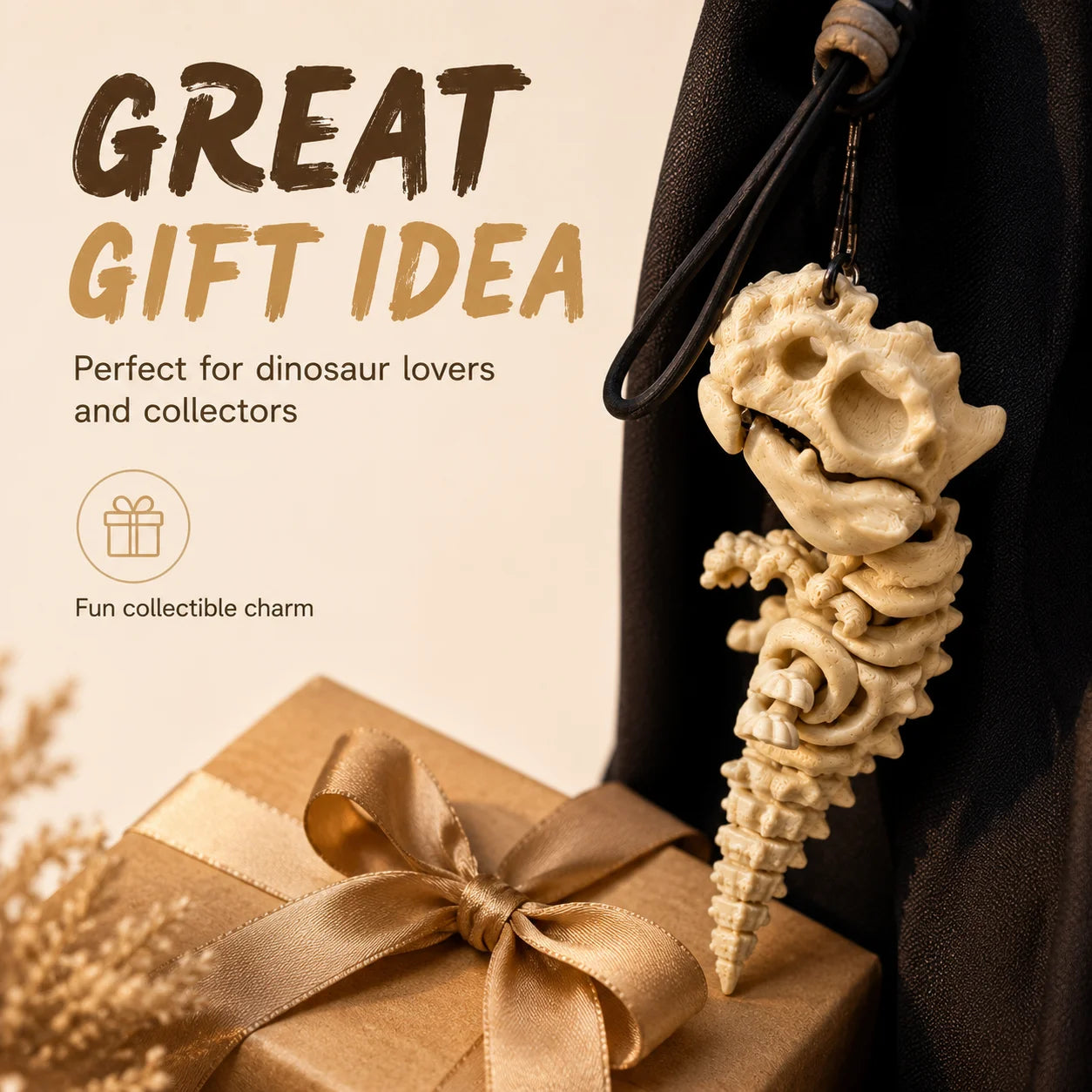 3D Printed T-Rex Skeleton Keychain – Articulated Dinosaur Fidget Model