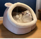 Foldable Deep Sleep Cat Bed Cave – Washable Cartoon Pet House for Cats & Small Dogs