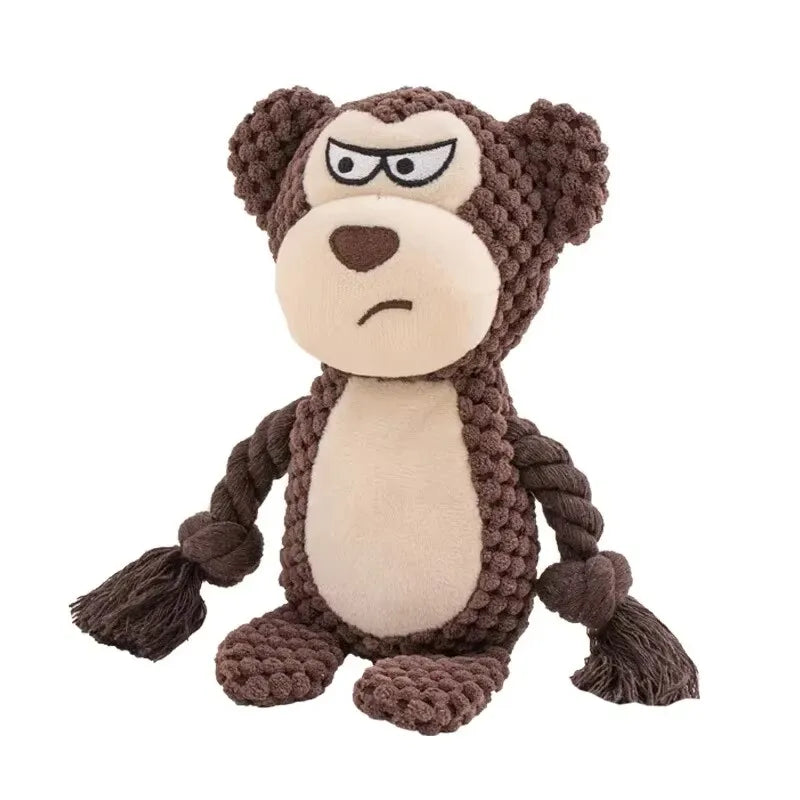 Cute Animal Rope Dog Toy – Plush Squeaky Knot Chew Toy for Puppies and Dogs (Rabbit Monkey Cartoon)