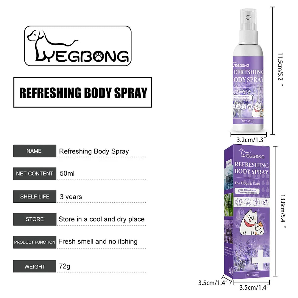 Lavender Pet Deodorizer Spray for Dogs and Cats – Long Lasting Odor Remover & Fresh Scent Perfume Spray 50ml