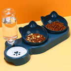 3-in-1 Tilted Cat Bowl Set with Gravity Water Feeder – Neck Protection Pet Feeding Station