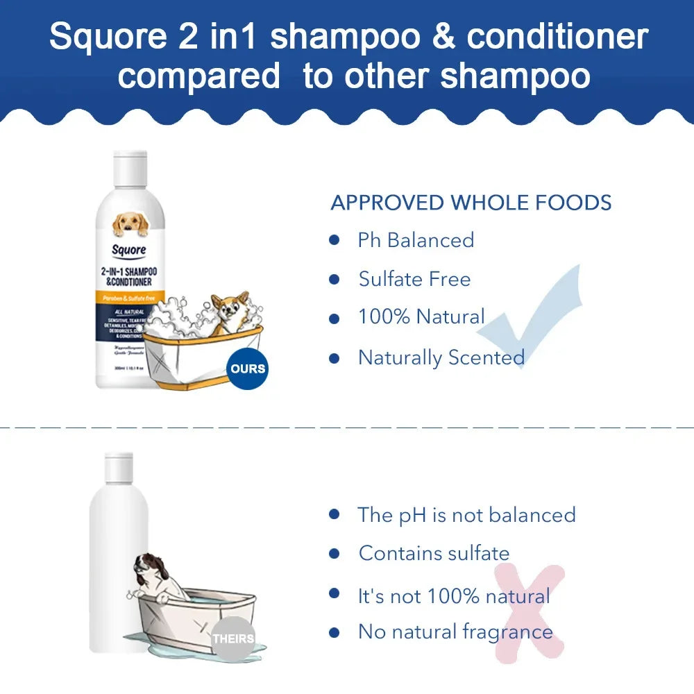 Deodorizing Pet Shampoo and Conditioner 300ml – PH Balanced Moisturizing Bath Foam for Dogs & Cats
