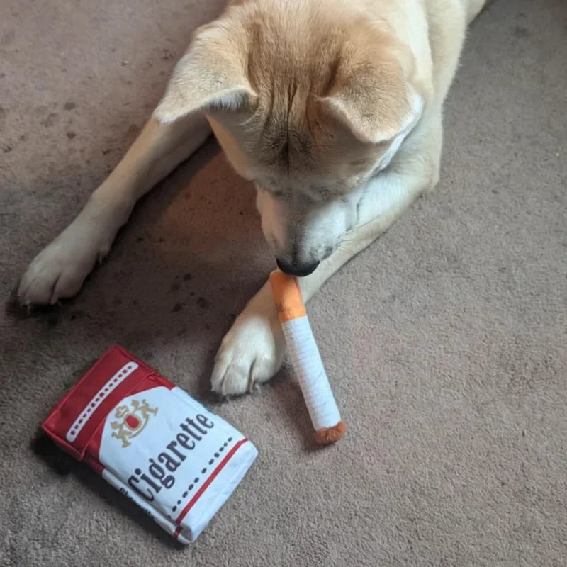 Funny Cigarette Plush Dog Toy – Interactive Squeaky Chew & Teething Toy