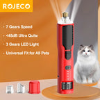 ROJECO Electric Pet Nail Grinder – Rechargeable Dog & Cat Nail Trimmer with LED Light, 7-Speed Adjustable Quiet Paw Grooming Tool