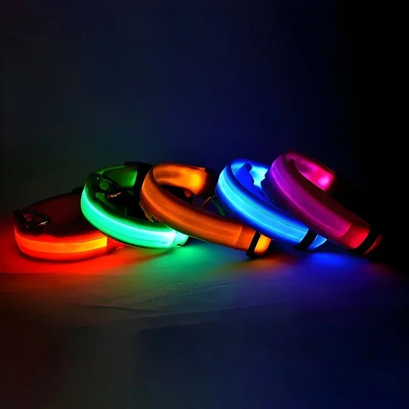 LED Nylon Dog Collar – Flashing Glow in the Dark Night Safety Collar for Dogs