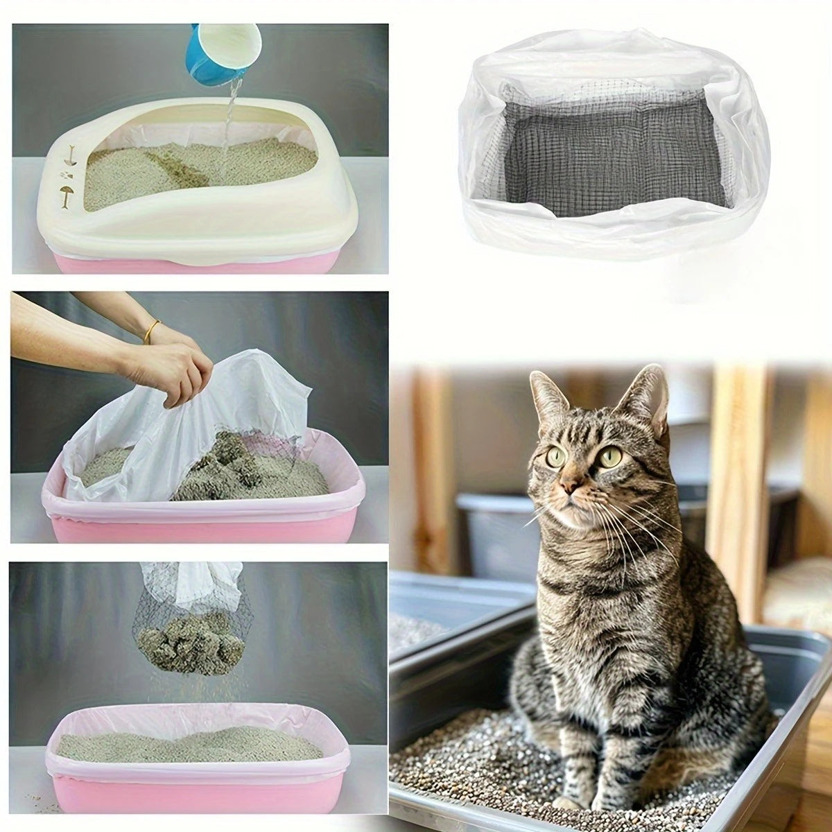 5PCS/10PCS Washable Cat Litter Filters for Litter Box Liners – Reusable Cat Litter Net Bags, Easy-Clean Pet Litter Box Accessories XL