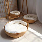 Handwoven Bamboo Pet Bed with Removable Cushion – Cozy Cat & Dog Sofa Basket for All Seasons