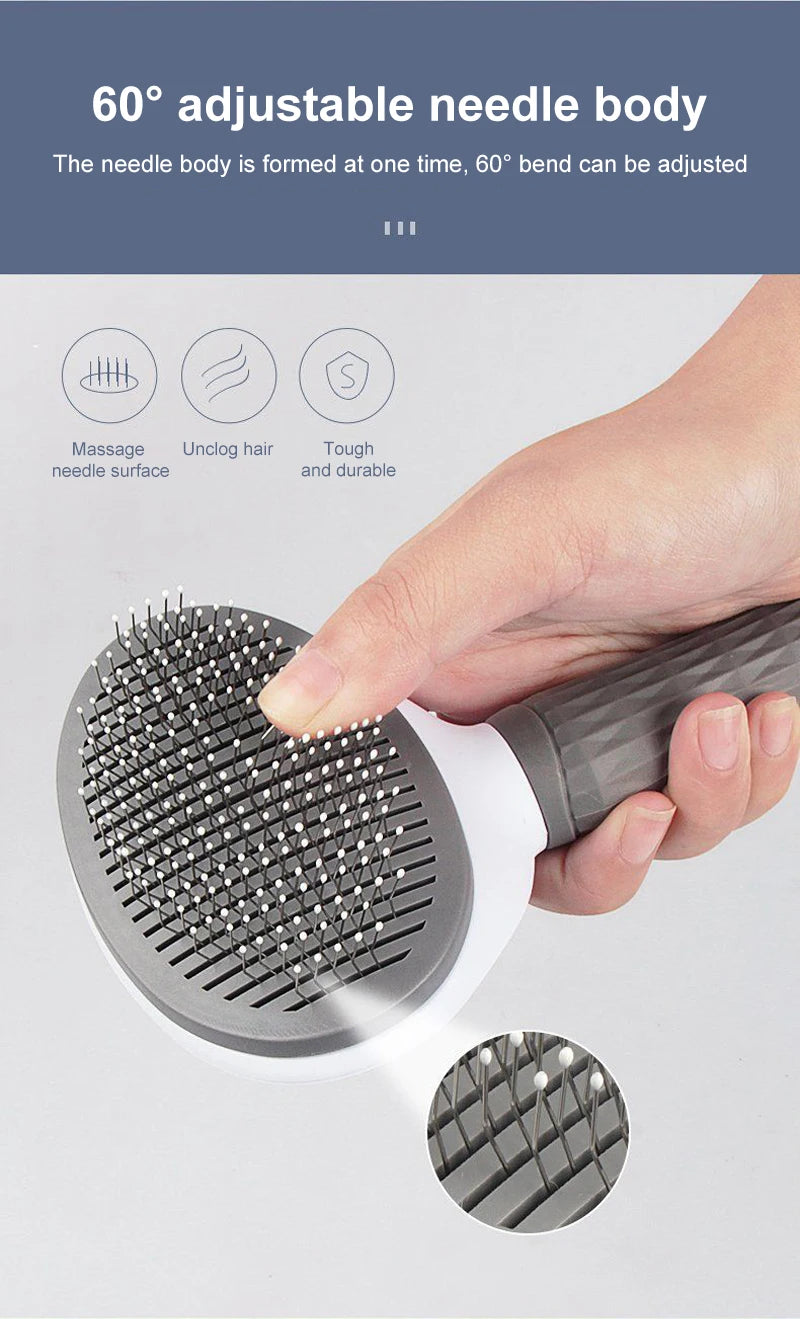 Dog & Cat Grooming Brush – Stainless Steel Pet Hair Remover & Deshedding Comb
