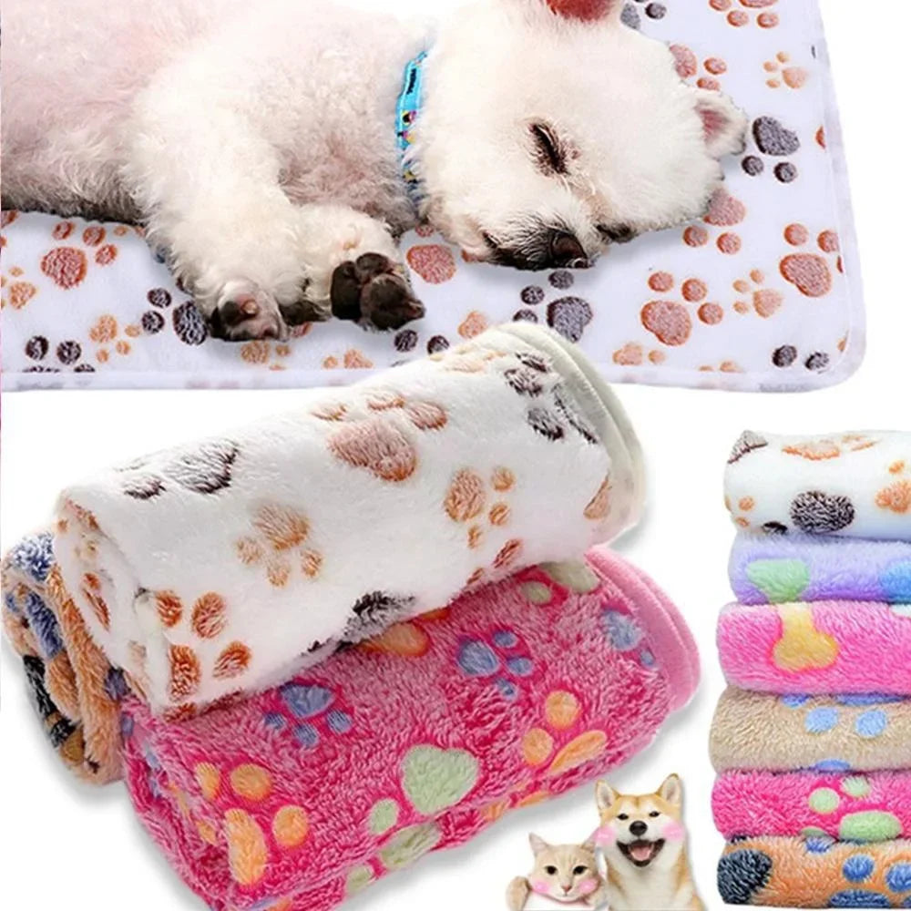 Soft Paw Print Pet Blanket for Dogs and Cats | Coral Fleece Warm Sleeping Pad All Seasons