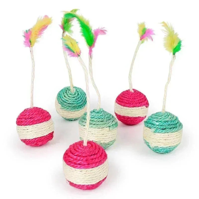 Interactive Sisal Cat Scratching Ball with Feather Toy – Natural Claw Grinder & Training Toy for Kittens and Cats