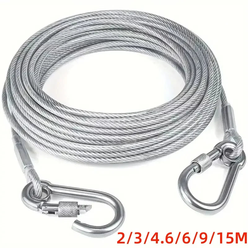 Double-Headed Dog Tie Out Cable Leash – Heavy Duty Steel Wire Outdoor Training Traction Rope
