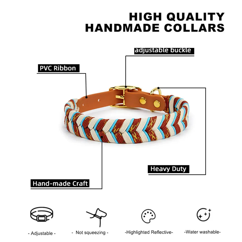 Handmade Fashion Dog Collar for Small Medium and Large Dogs – Colorful Reflective Pet Neck Collar