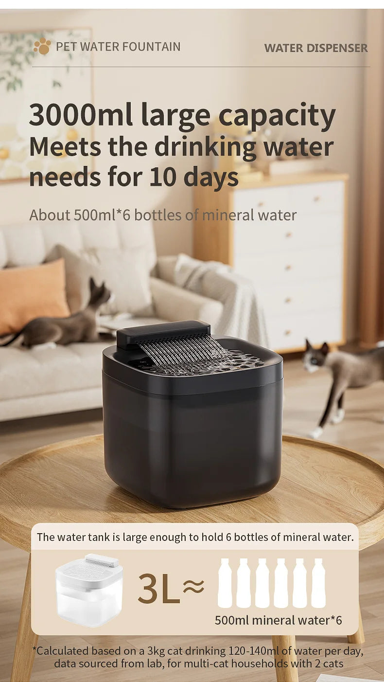 3L Automatic Cat Water Fountain – Silent Circulating Pet Drinking Dispenser with Filter