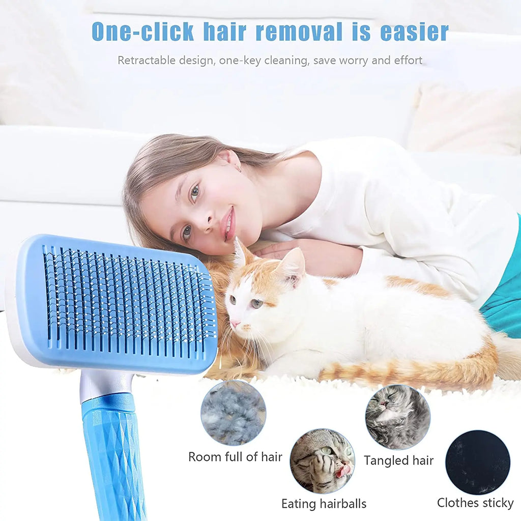 Dog & Cat Grooming Brush – Stainless Steel Pet Hair Remover & Deshedding Comb