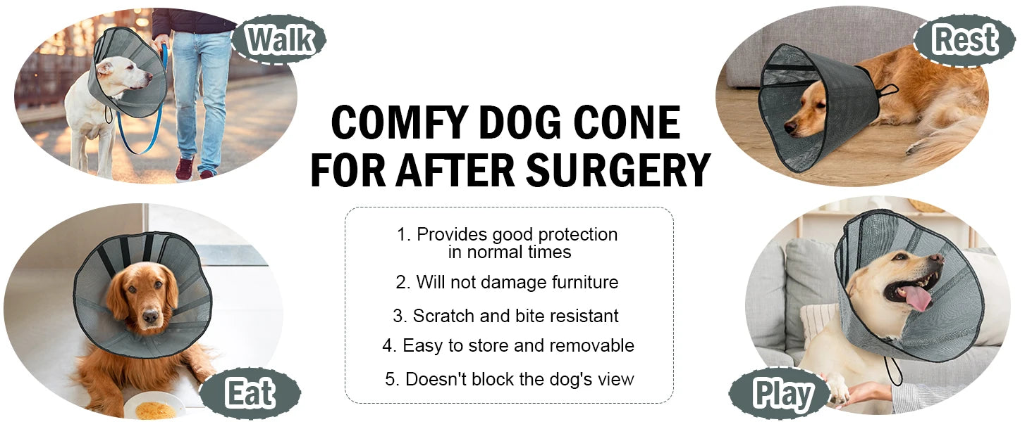 Soft Dog Cone Collar for Large and Extra Large Dogs | Adjustable Recovery E-Collar Alternative After Surgery