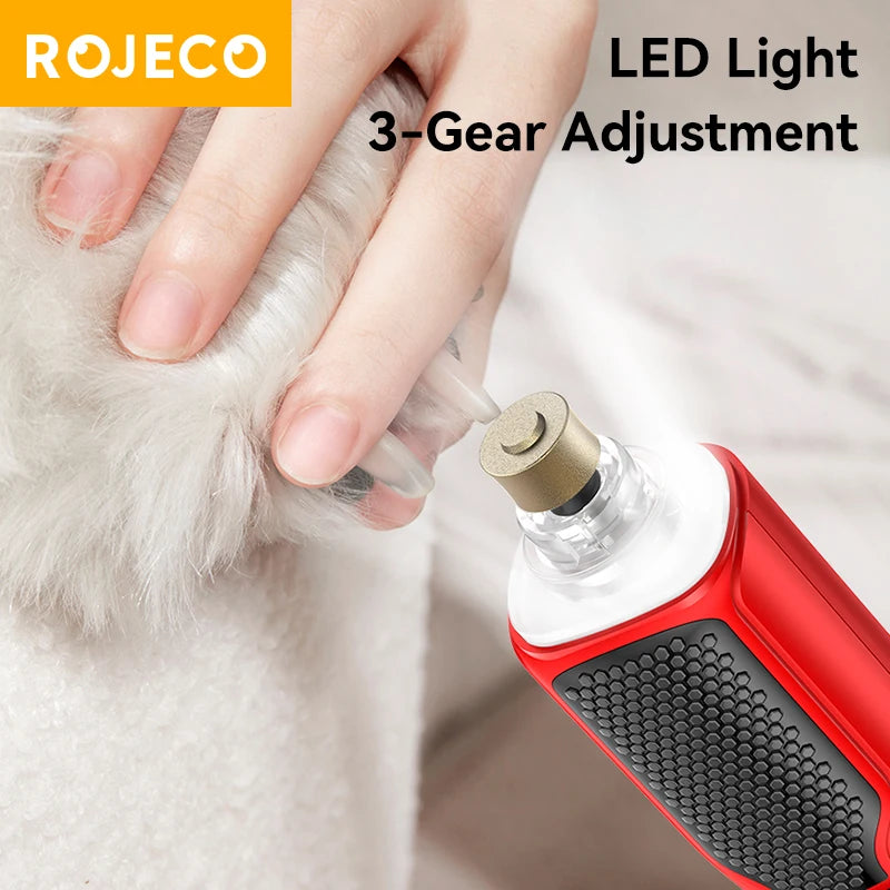 ROJECO Electric Pet Nail Grinder – Rechargeable Dog & Cat Nail Trimmer with LED Light, 7-Speed Adjustable Quiet Paw Grooming Tool