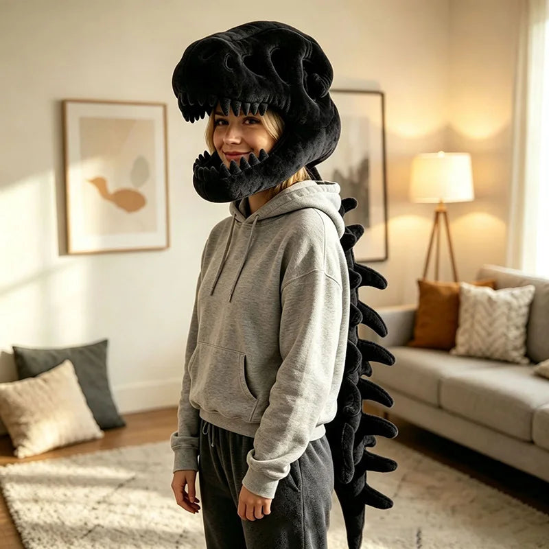 Funny T-Rex Skeleton Plush Hat – Dinosaur Bone Fossil Costume Headwear
